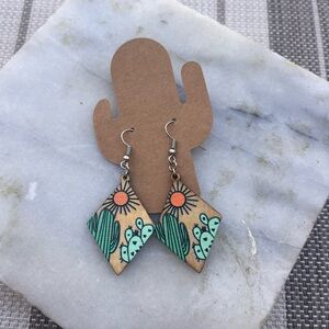 Cactus Sun Wooden Earrings